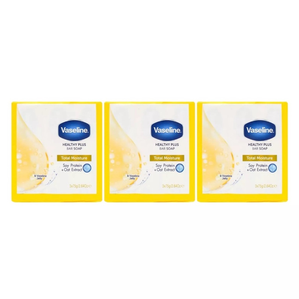 VASELINE (3-PK) total 9 bars 2.64 Oz.TOTAL MOISTURE●Soy Protein/Oat Extract Soap